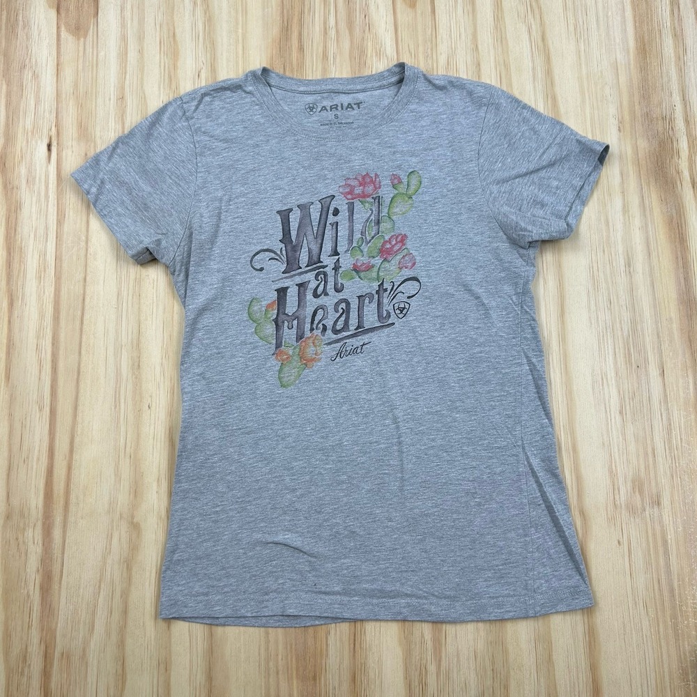 Ariat Women's T-Shirt‎ Small Gray Wild at Heart Cute Rodeo Short Sleeve Floral